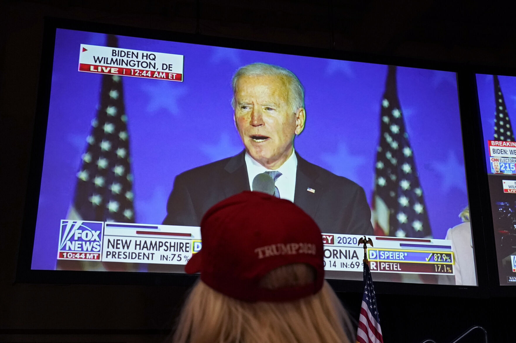 Trump supporter watching Biden